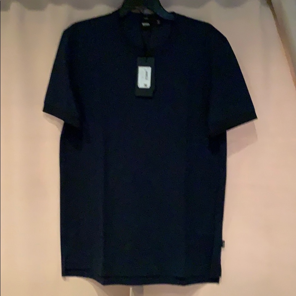 Navy blue slim fit hugo boss shirt